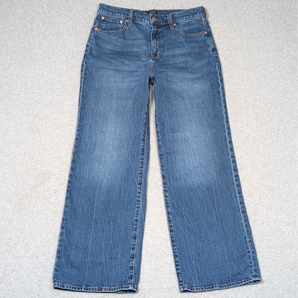 J Crew Full Length Wide Leg Jeans Women's Size 30 ( 32x30 ) Medium Wash Stretch